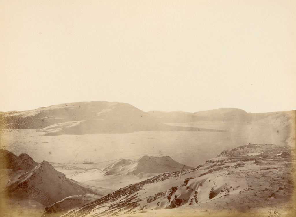Detail of Winter quarters, HMS 'Discovery' from the hills abreast the ship by Thomas Mitchell