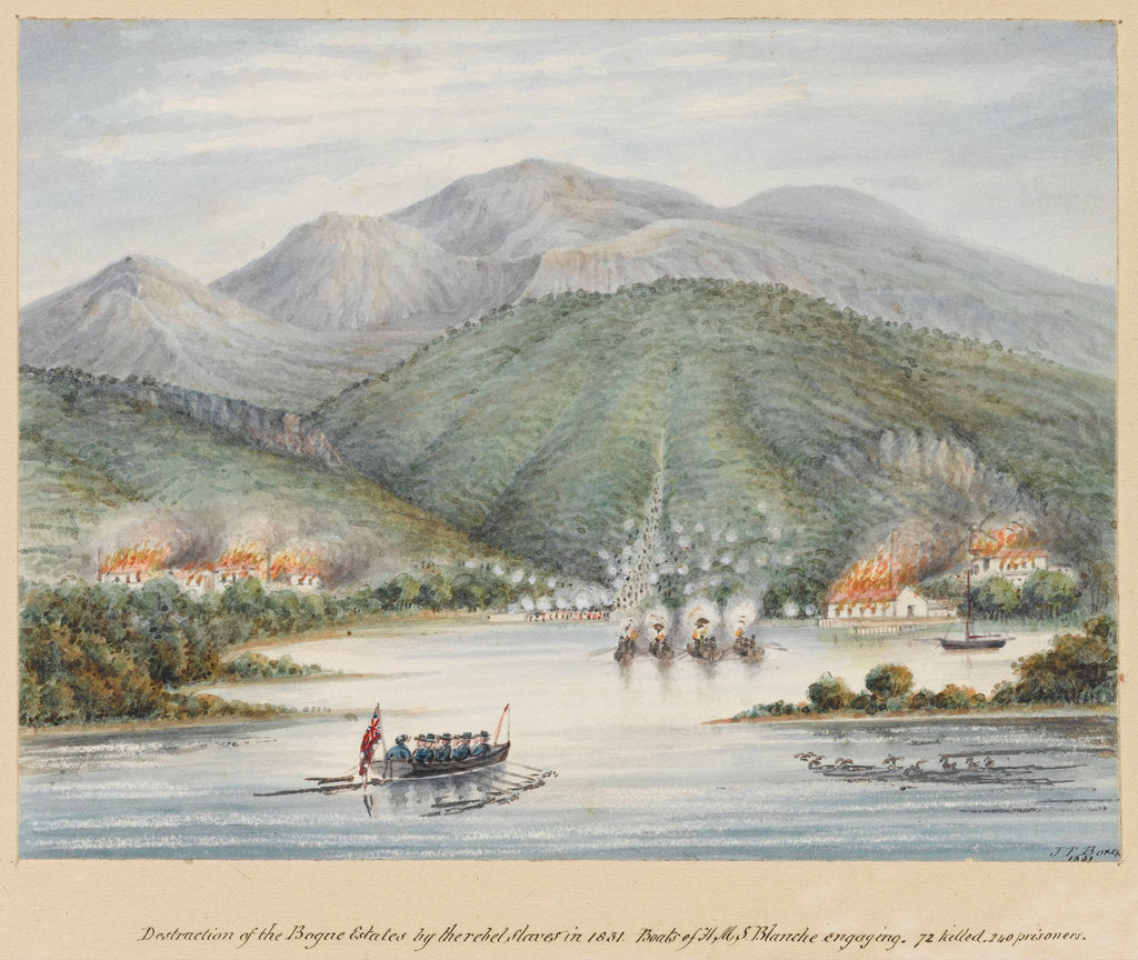 Detail of Destruction of the Boyne estates by the rebel slaves in 1831 by James Fuller Boxer
