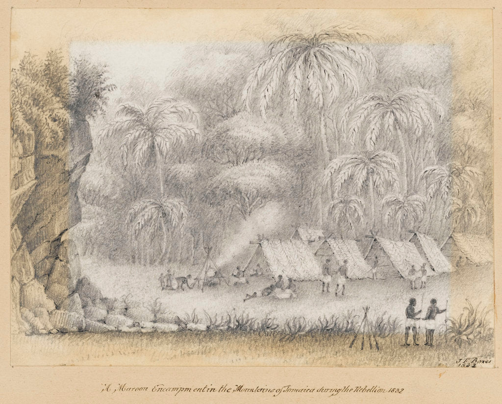 Detail of A Maroon Encampment in the Mountains of Jamaica during the Rebellion, 1832, Jamaica by James Fuller Boxer