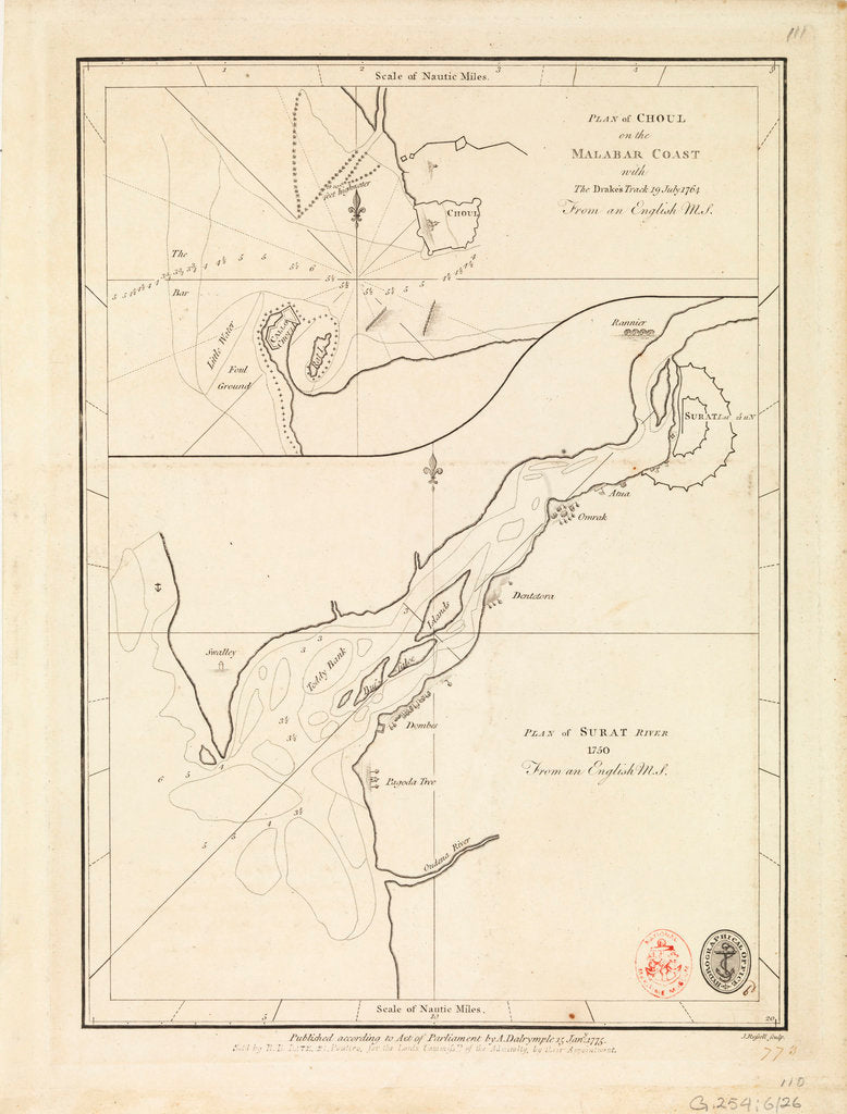 Detail of Plan of Choul and Surat River, 1775 by unknown