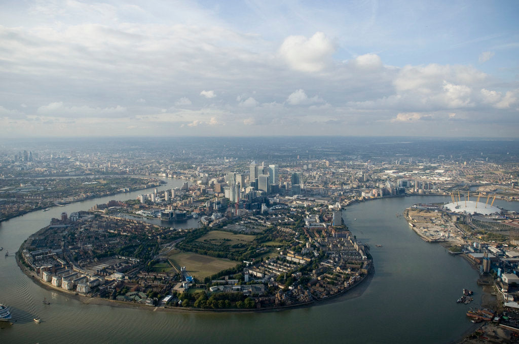 Detail of Aerial view of Isle of Dogs and river Thames, London by National Maritime Museum