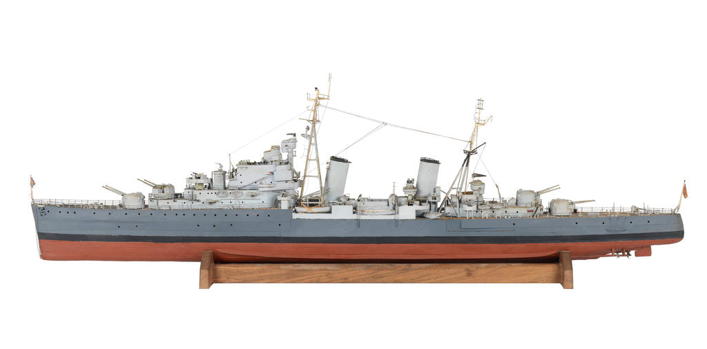 Detail of Full hull exhibition model of  cruiser HMS 'Argonaut' (1941) by M.A. Batchelor