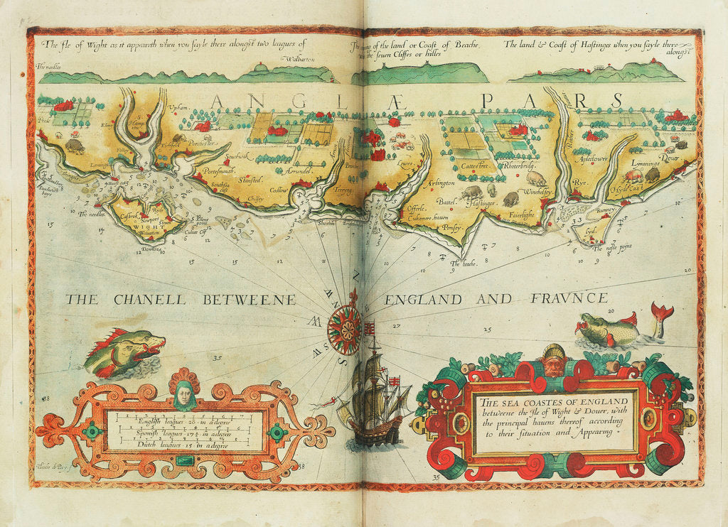 Detail of The sea coastes of England between the Isle of Wight and Dover, with the principal havens thereof according to their situation and appearing by Lucas Janz Waghenaer