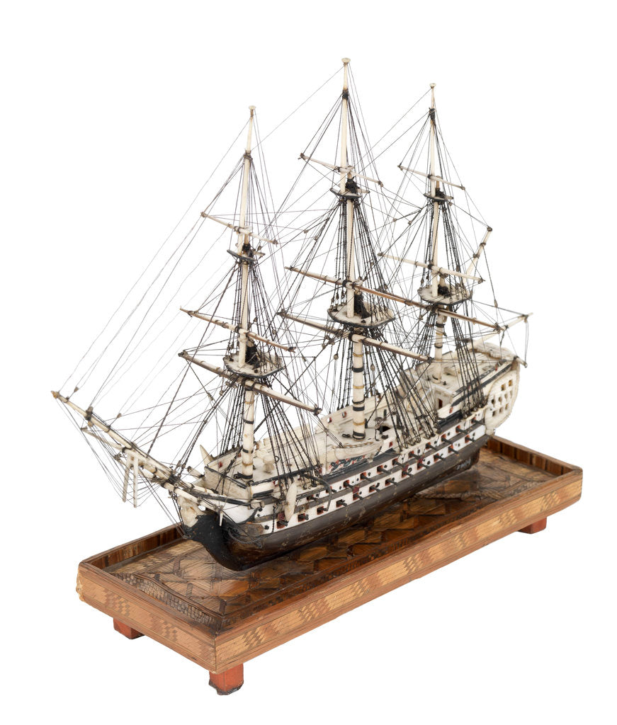 Detail of French prisoner of war model of a 74-gun two-decker by unknown