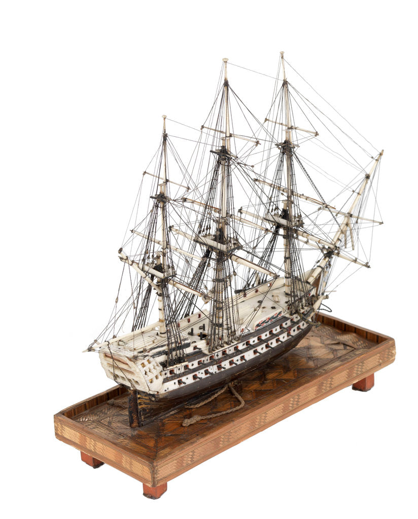 Detail of French prisoner of war model of a 74-gun two-decker by unknown