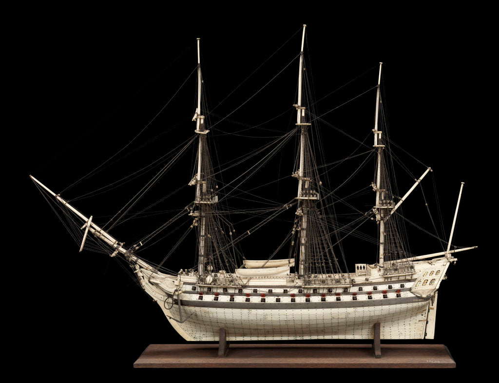 Detail of French Prisoner of War model of a Two-Decker by unknown