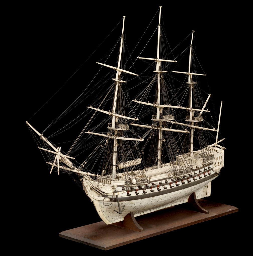 Detail of French Prisoner of War model of a Two-Decker by unknown