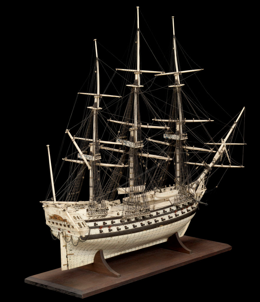 Detail of French Prisoner of War model of a Two-Decker by unknown