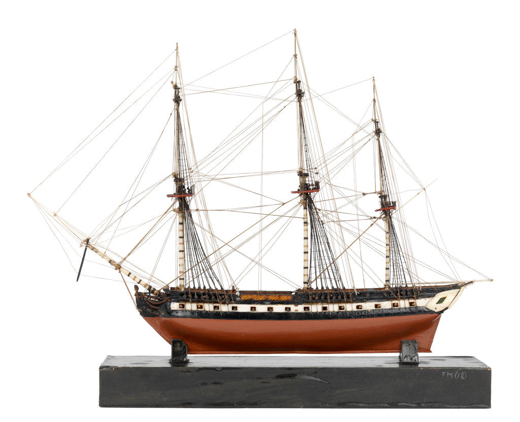Detail of A model of a warship (1800), French, frigate, 44-48 gun by unknown