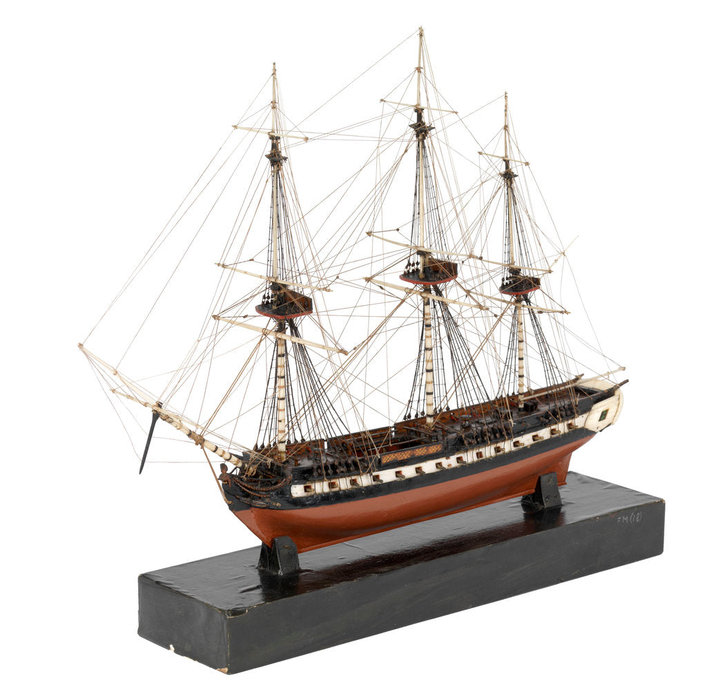 Detail of A model of a warship (1800), French, frigate, 44-48 gun by unknown