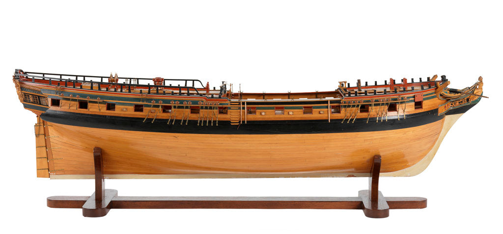 Detail of Contemporary full hull model 'Minerva' (1780), a 38-gun frigate by G.W. French