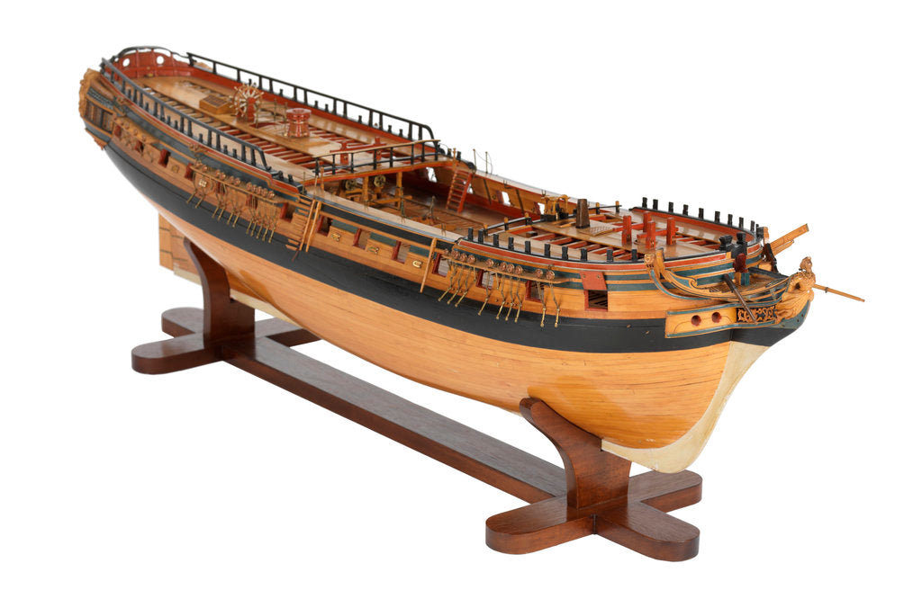 Detail of Contemporary full hull model 'Minerva' (1780), a 38-gun frigate by G.W. French
