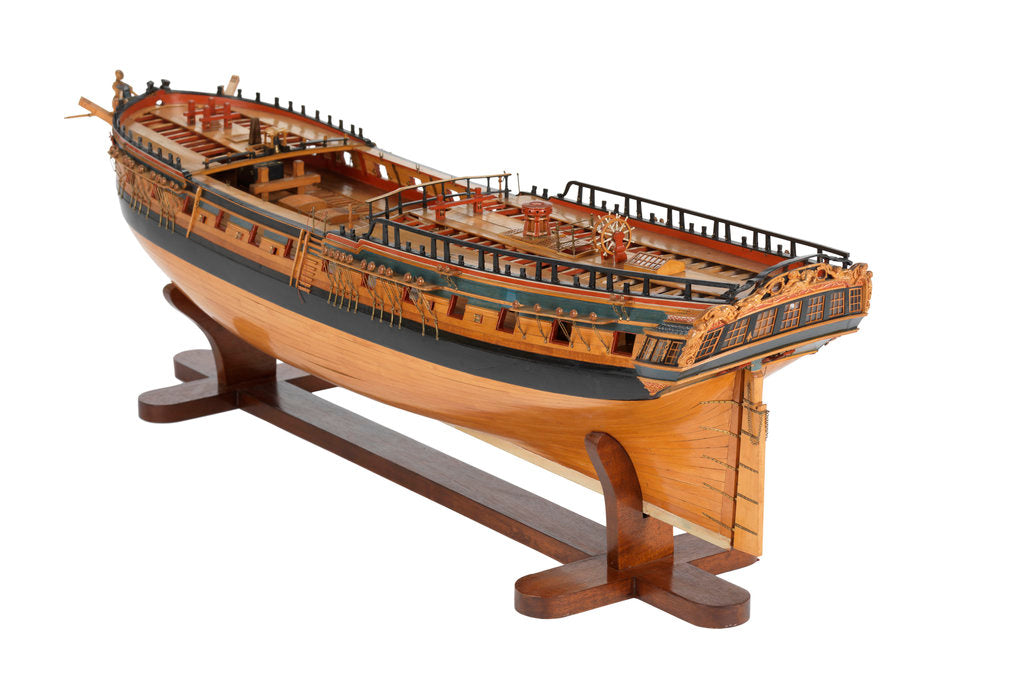 Detail of Contemporary full hull model 'Minerva' (1780), a 38-gun frigate by G.W. French