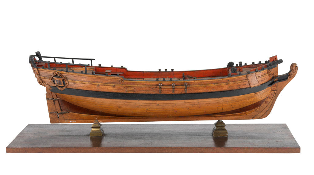 Detail of Full hull model of a single-masted hoy or yacht by unknown