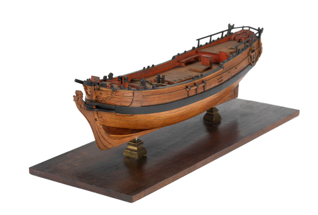 Detail of Full hull model of a single-masted hoy or yacht by unknown