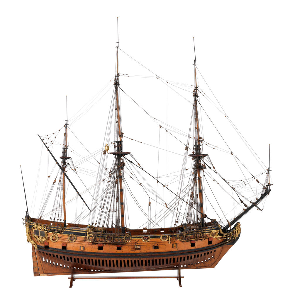 Detail of Model of a warship (1685), 40 guns by unknown