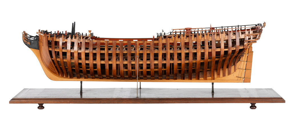 Detail of Contemporary full hull model of the 'Winchelsea' (circa 1764) a frigate of 32 guns by Thomas Burroughs