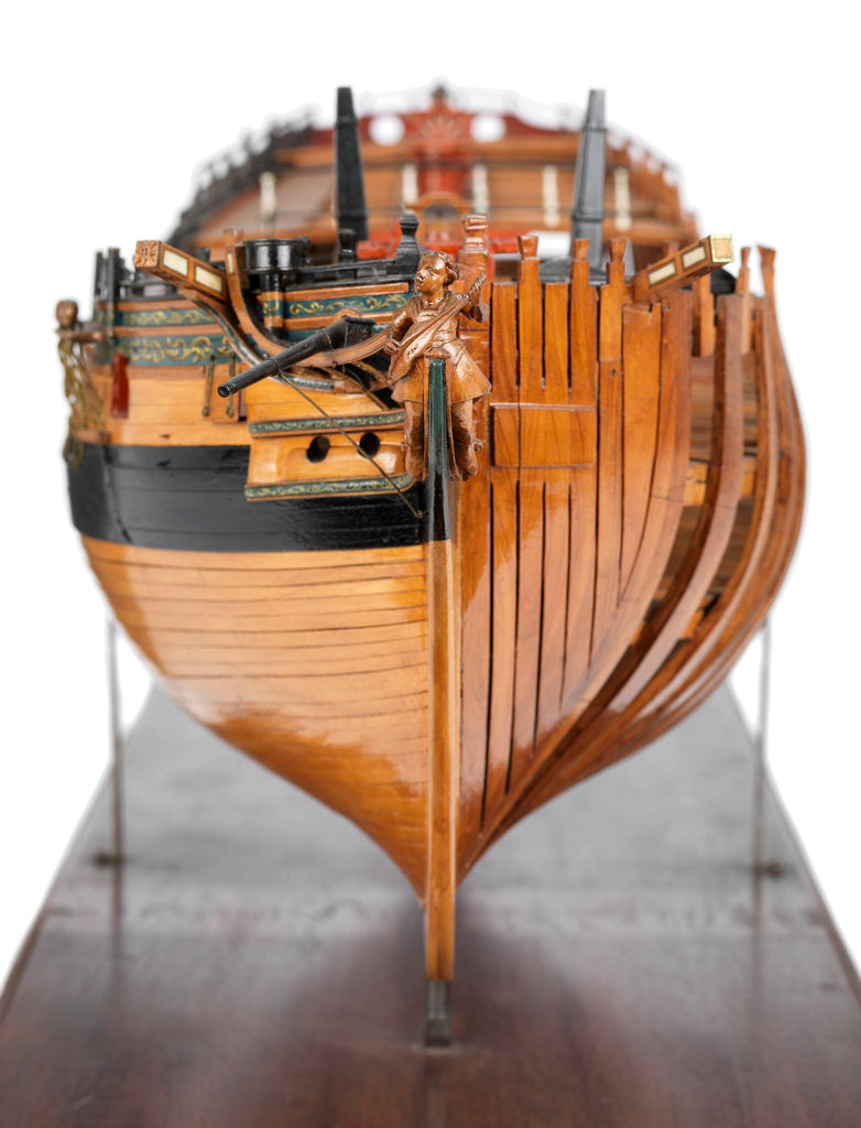 Detail of Contemporary full hull model of the 'Winchelsea' (circa 1764) a frigate of 32 guns by Thomas Burroughs