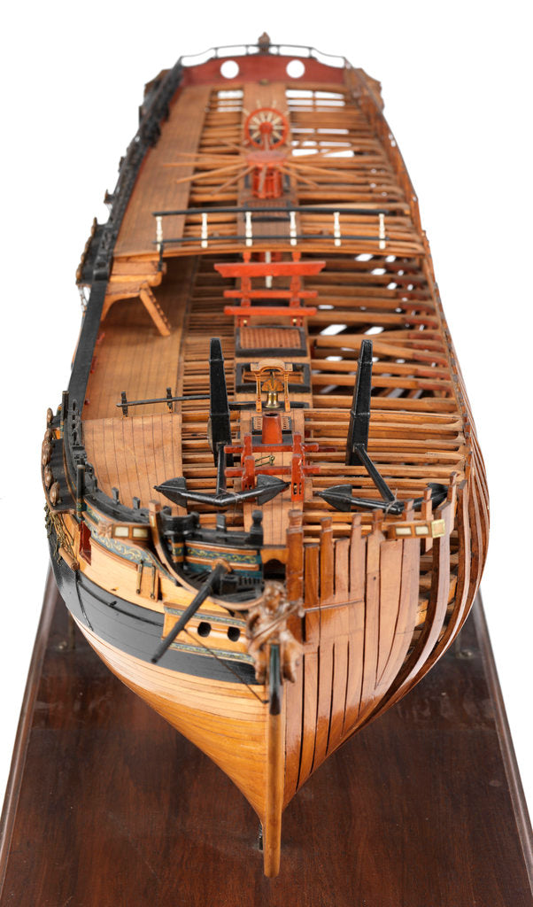 Detail of Contemporary full hull model of the 'Winchelsea' (circa 1764) a frigate of 32 guns by Thomas Burroughs