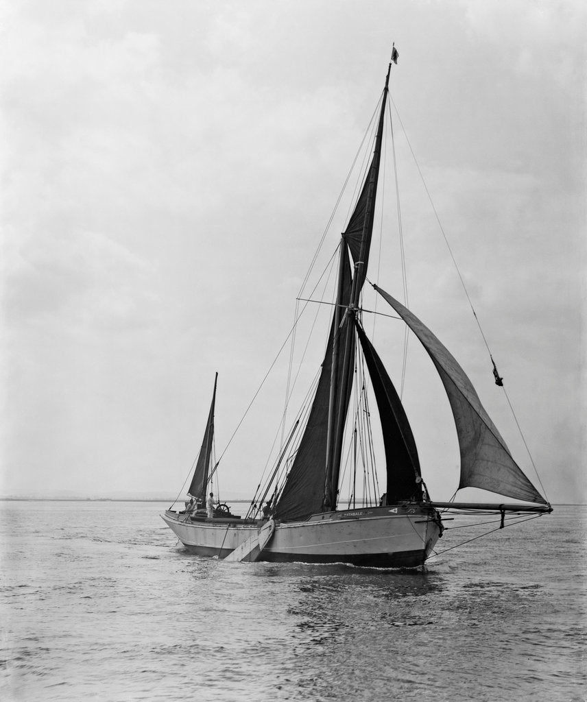 Detail of 'Rathbale' (Br) sailing barge, under sail by unknown