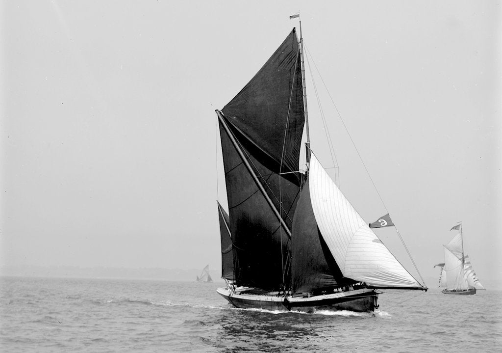 Detail of 'Lord Nelson' (Br, 1898) sailing barge under sail by unknown