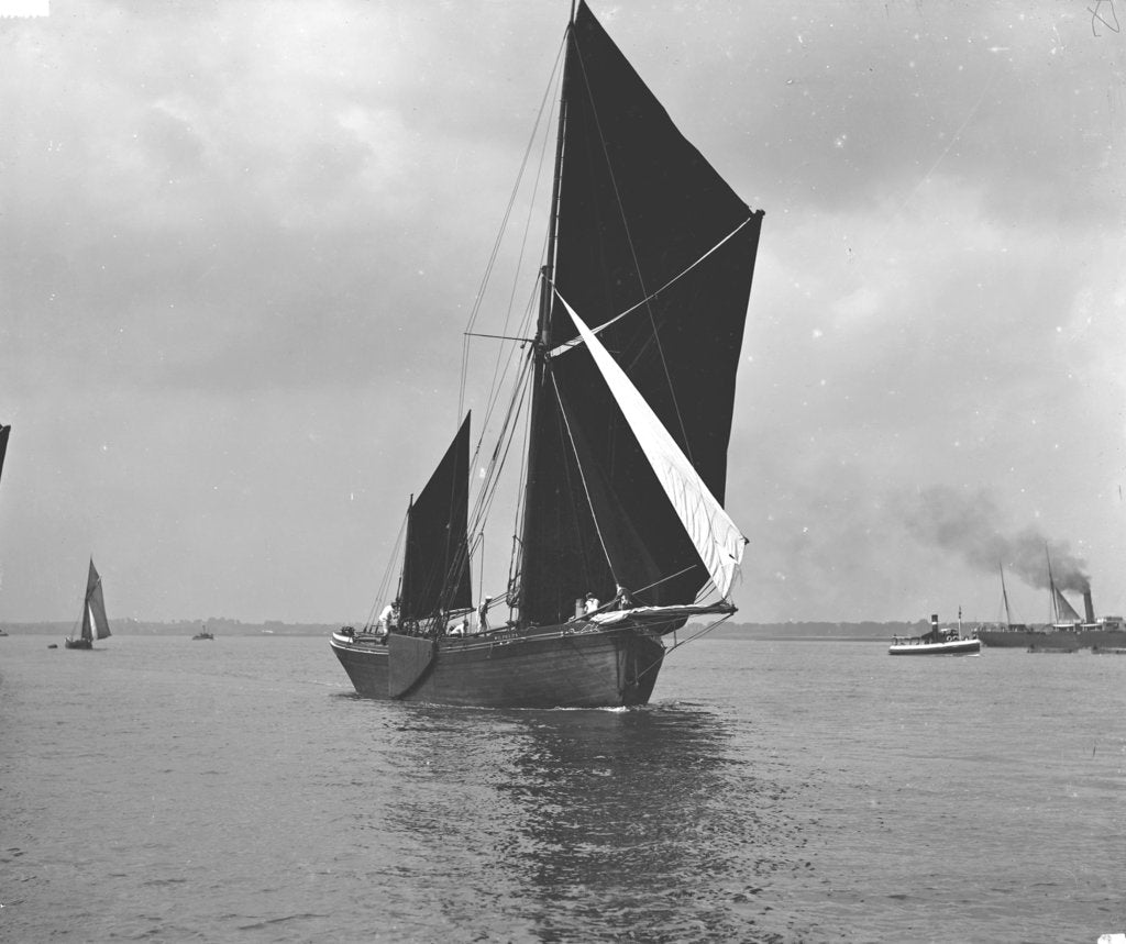 Detail of Sailing barge 'Mildreda' (Br, 1900) under sail by unknown