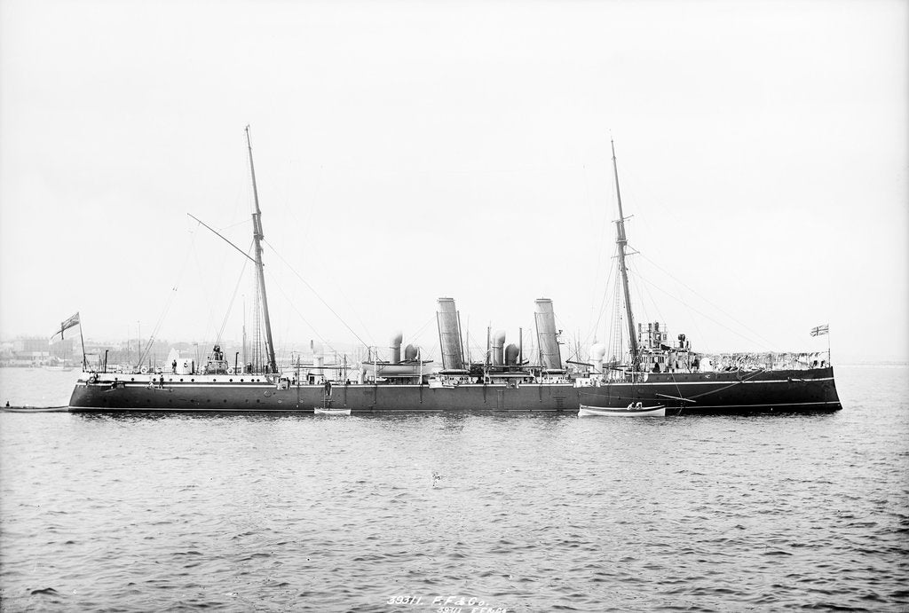 Detail of HMS 'Pelorus' (1896) moored at Kingston, dhobey drying on the forecastle by Francis Frith & Co.