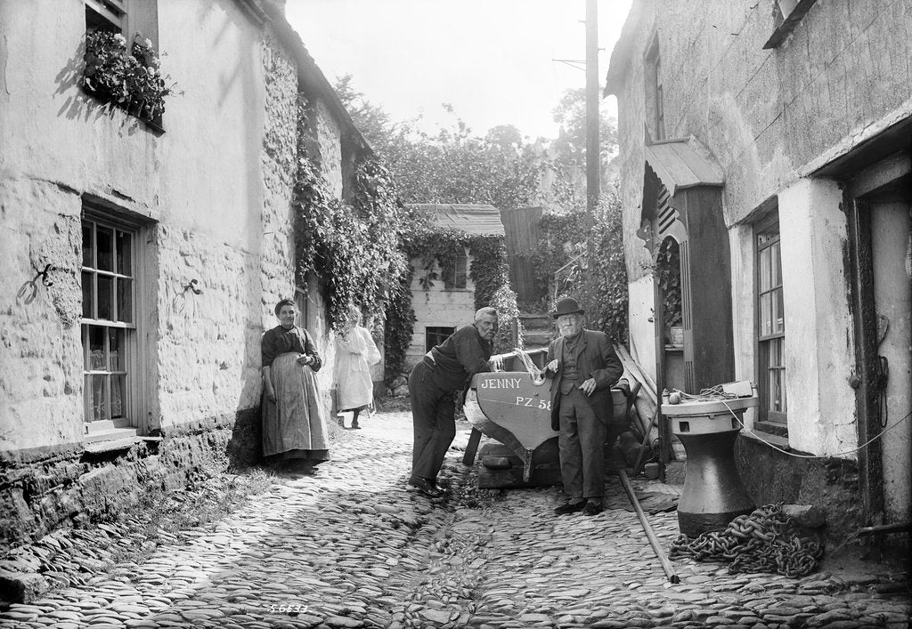 Detail of Newlyn Court, Cornwall. Old houses with fisher folk by Francis Frith & Co.