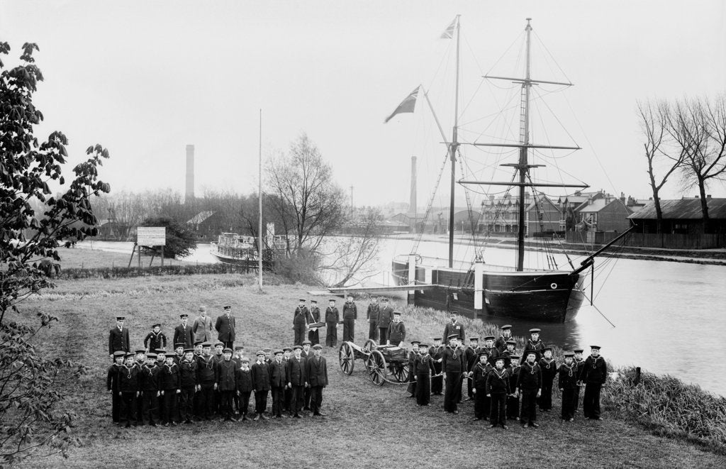 Detail of 'King Alfred' crew on parade, Reading, Berkshire. by National Maritime Museum