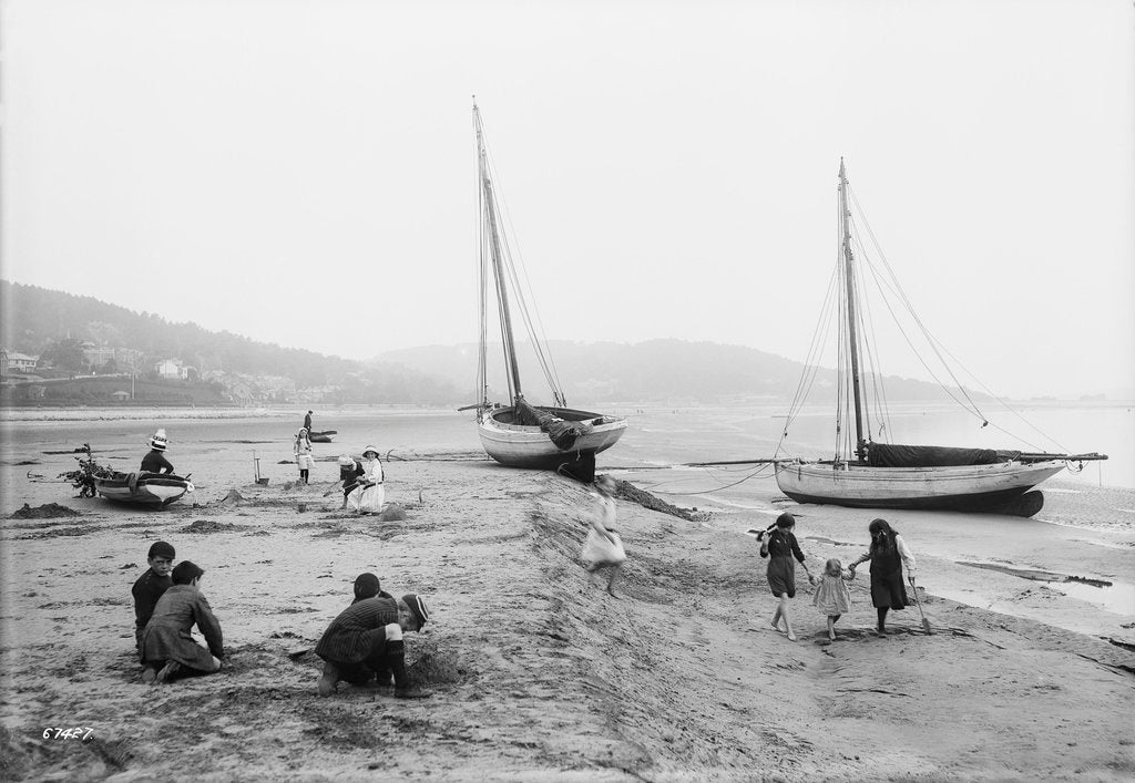 Detail of Grange-over-Sands Beach with children playing, Lancashire by Francis Frith & Co.