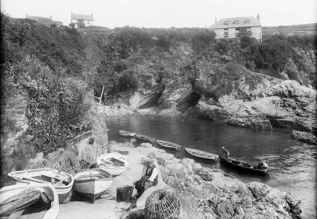 Detail of Prussia Cove, Cornwall with rowboats afloat and ashore by Francis Frith & Co.