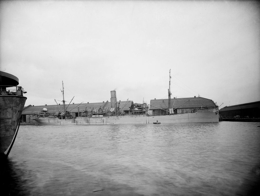 Detail of Cargo liner 'City of Dunkirk' (Br, 1912) at quayside, possibly at Liverpool by unknown