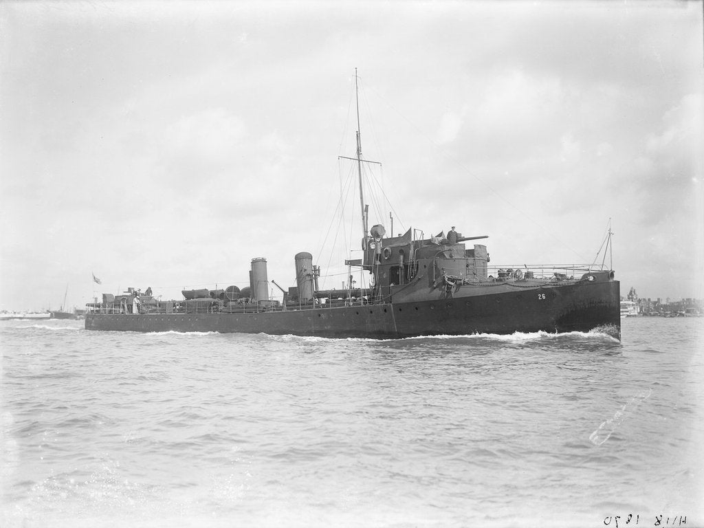 Detail of A starboard bow view of Torpedo boat '26' (1908) by unknown