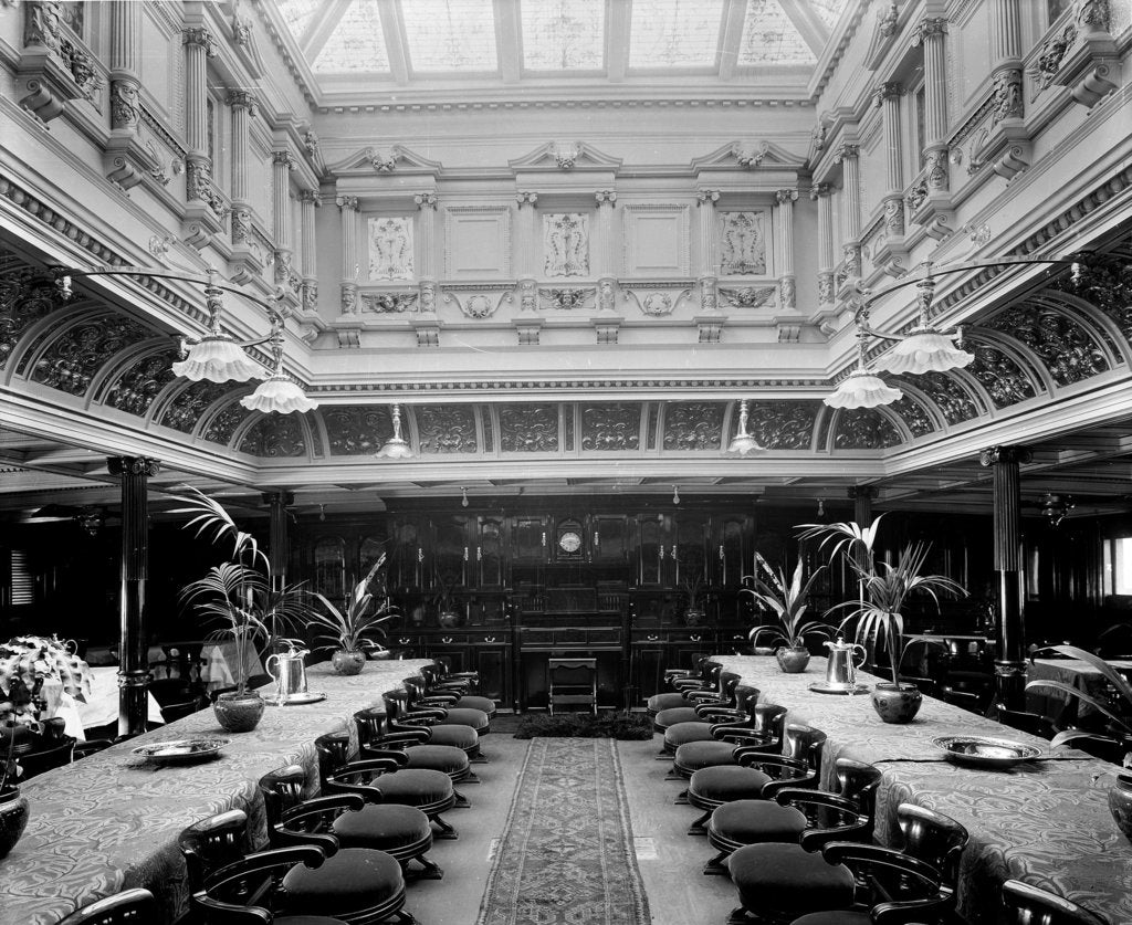 Detail of First Class Dining Salon on the 'Omrah' (1899) by Bedford Lemere & Co.