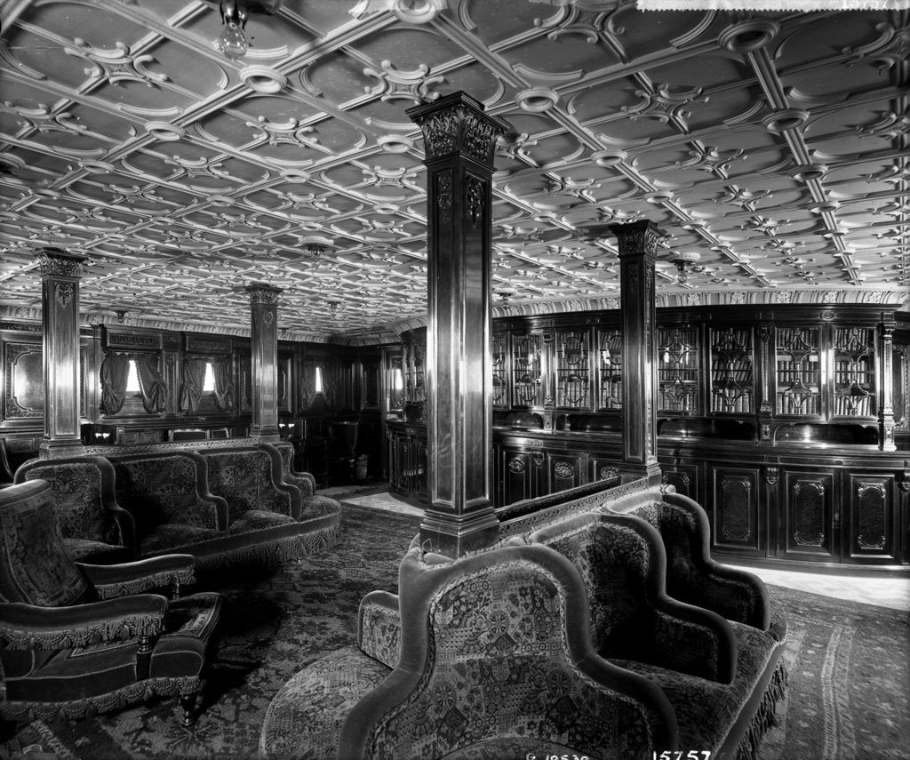 Detail of First Class Library on the 'Lucania' (1893) by Bedford Lemere & Co.