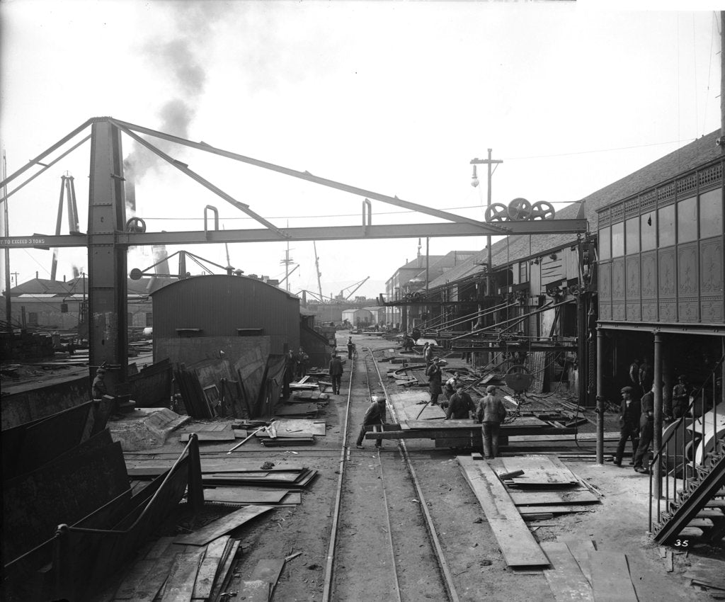 Detail of Area outside the Platers' Machine Shed at John Brown & Co. Ltd, Clydebank, 1901 by Bedford Lemere & Co.