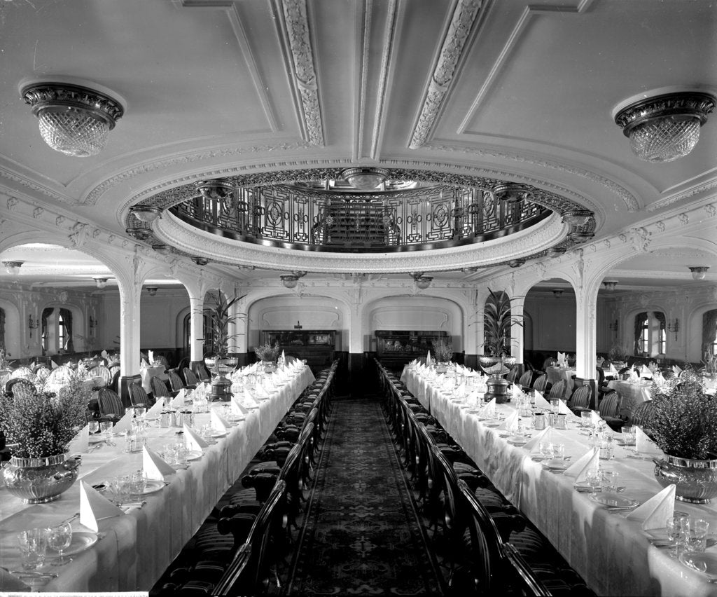 Detail of First Class Dining Saloon on the 'Balmoral Castle' (1910) by Bedford Lemere & Co.