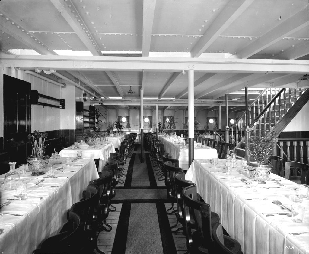 Detail of Third Class Dining Saloon on the 'Balmoral Castle' (1910) by Bedford Lemere & Co.