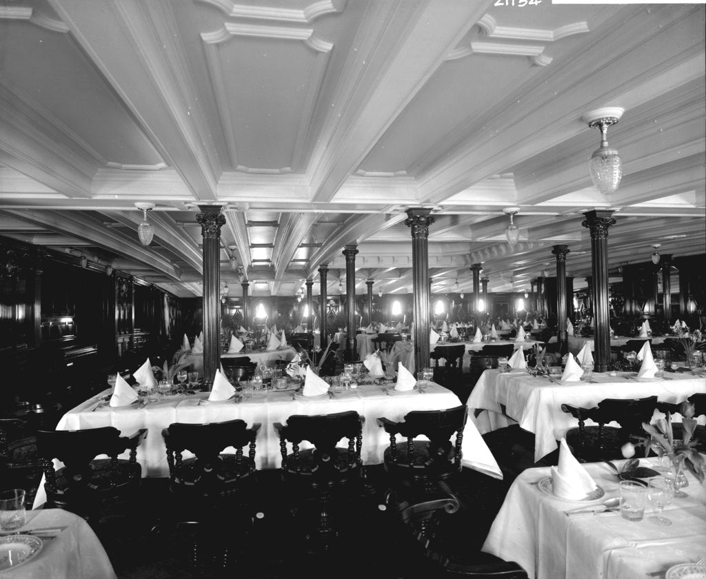 Detail of First Class Dining Saloon on the 'Saxonia' (1900) by Bedford Lemere & Co.