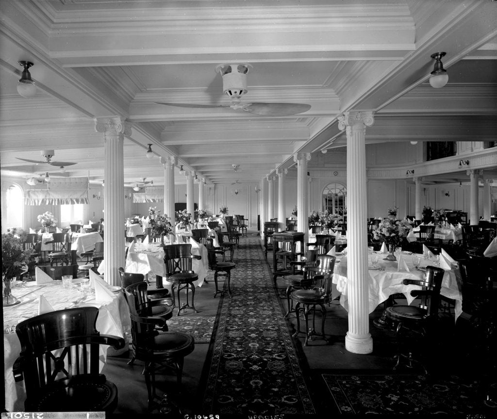 Detail of First Class Dining Saloon on the 'Orama' (1911) by Bedford Lemere & Co.