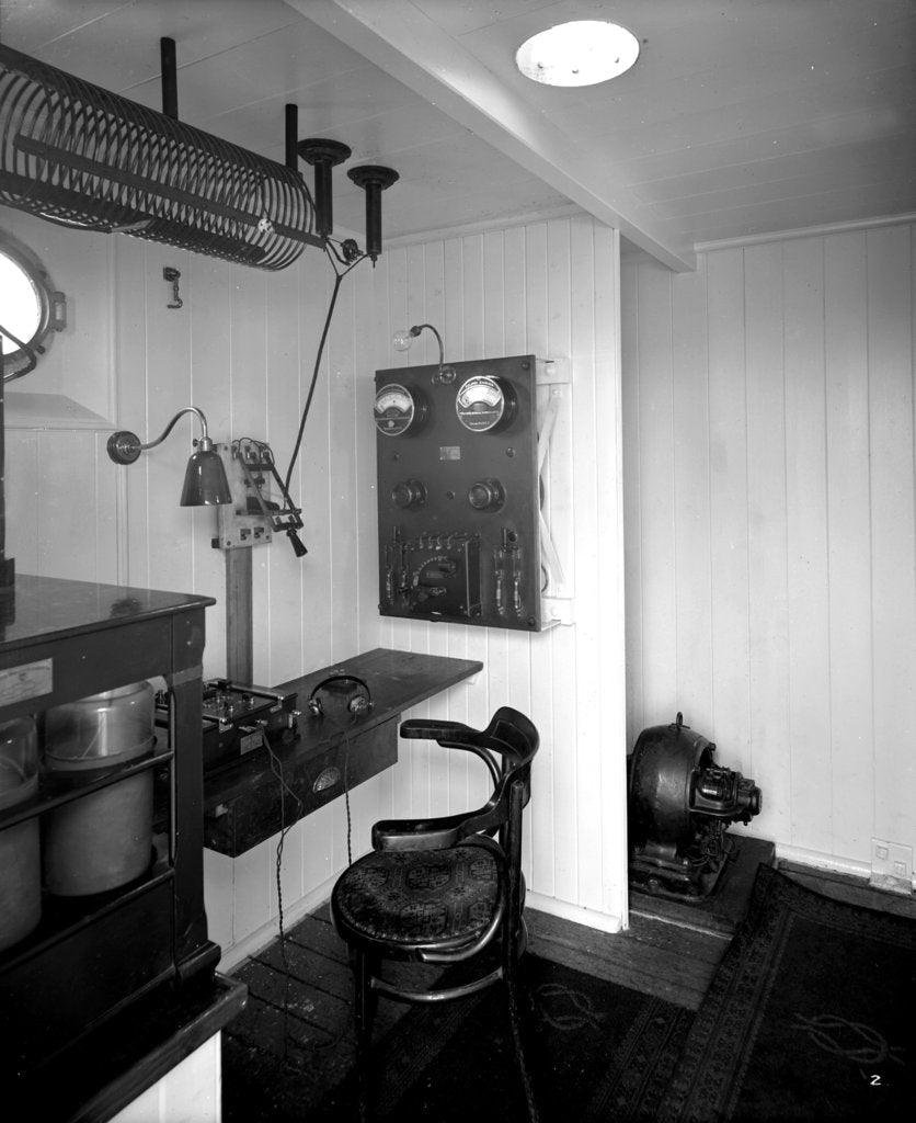 Detail of Marconi Room on the 'Highland Piper' (1911) by Bedford Lemere & Co.