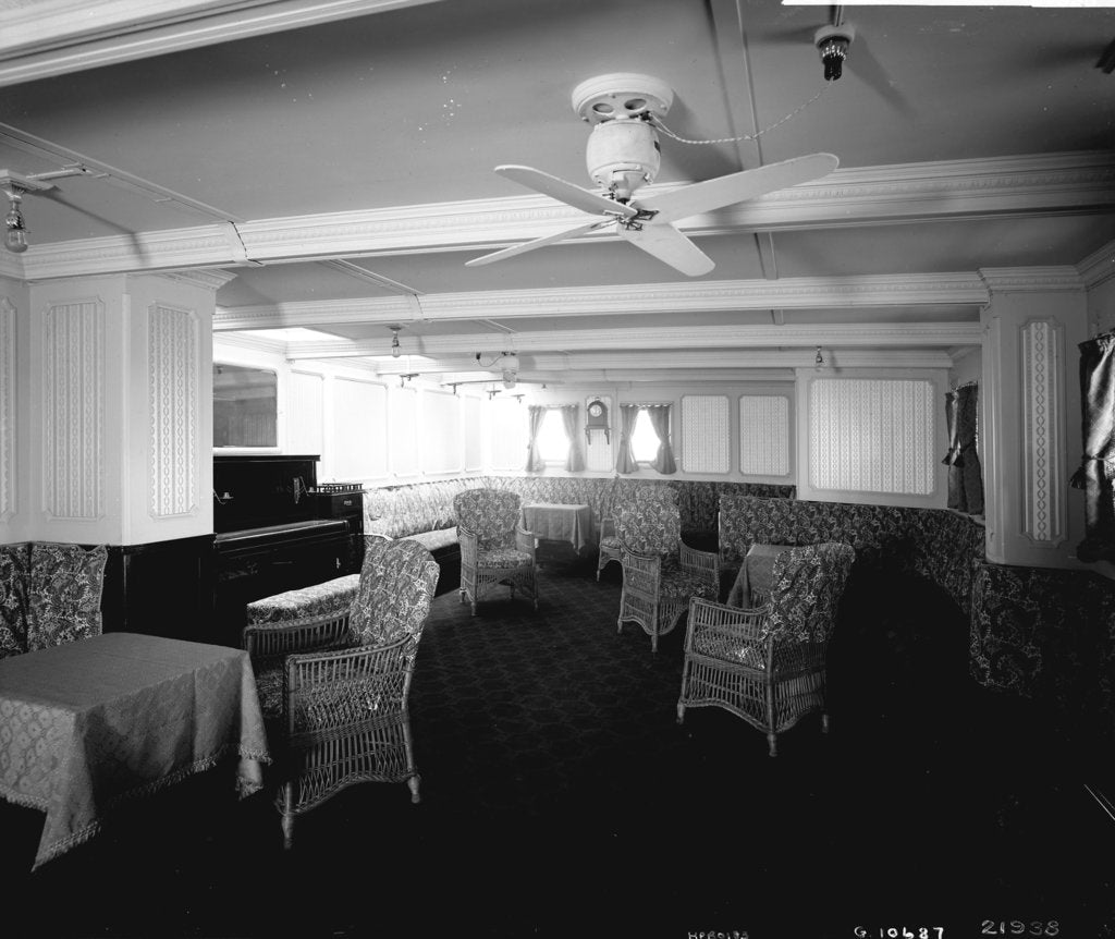 Detail of Second Class Music Room on the 'Indarra' (1912) by Bedford Lemere & Co.