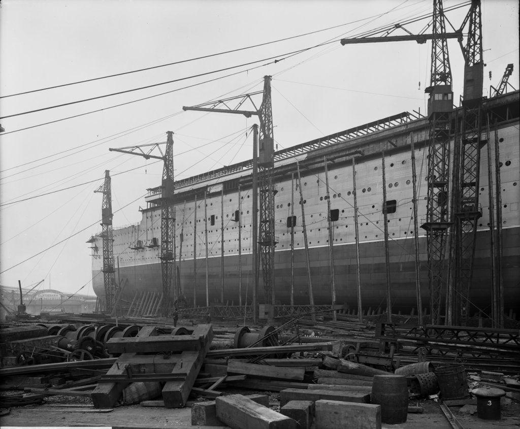 Detail of The 'Aquitania' (1914) on the stocks by Bedford Lemere & Co.