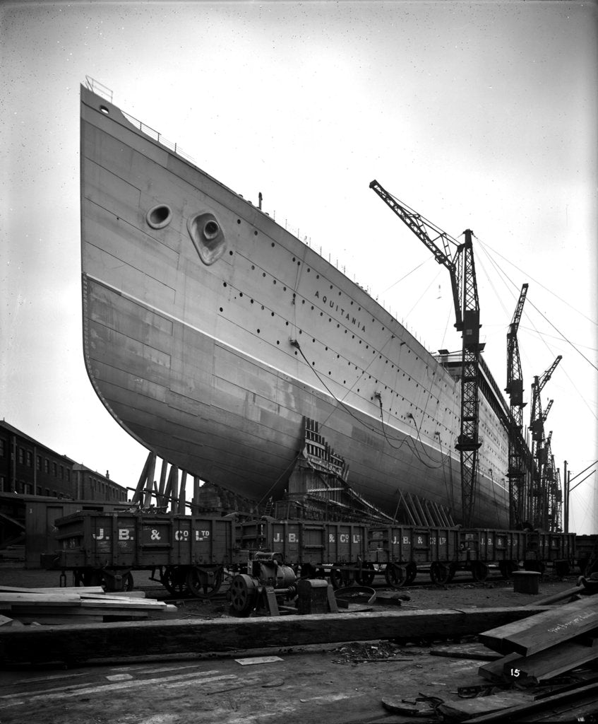 Detail of Bow view of the 'Aquitania' (1914) before launch by Bedford Lemere & Co.
