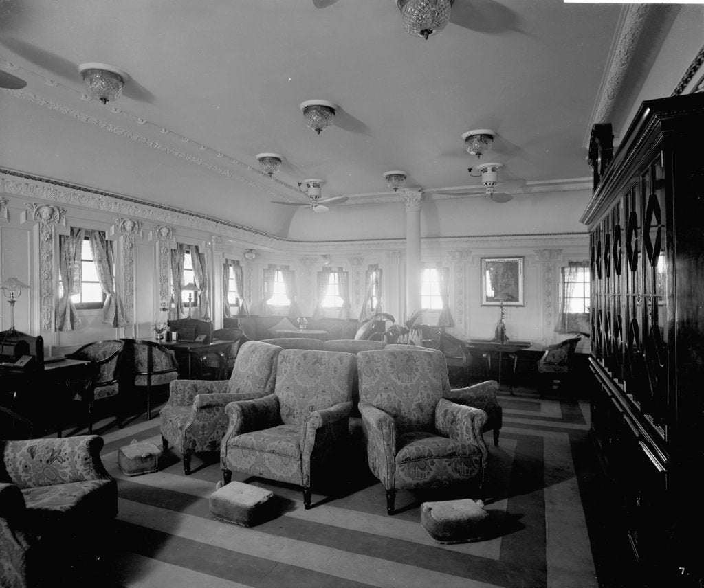 Detail of First Class Reading Room on the 'Llandovery Castle' (1914) by Bedford Lemere & Co.