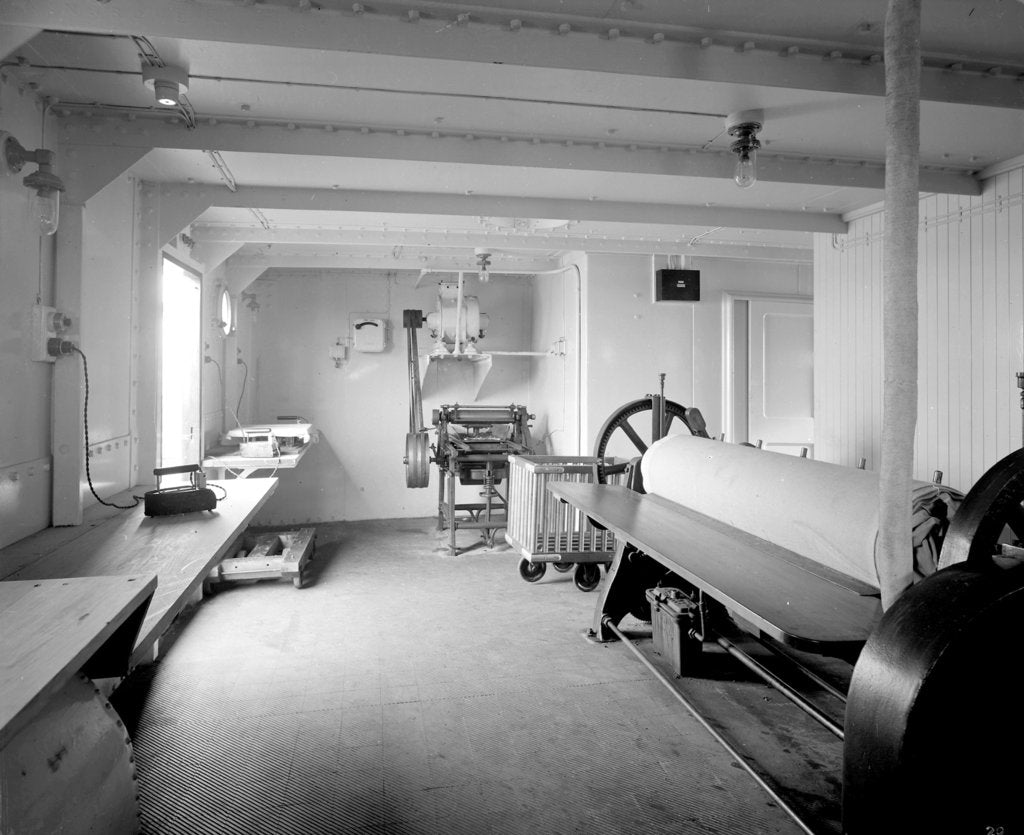 Detail of Ironing Room on the 'Llandovery Castle' (1914) by Bedford Lemere & Co.