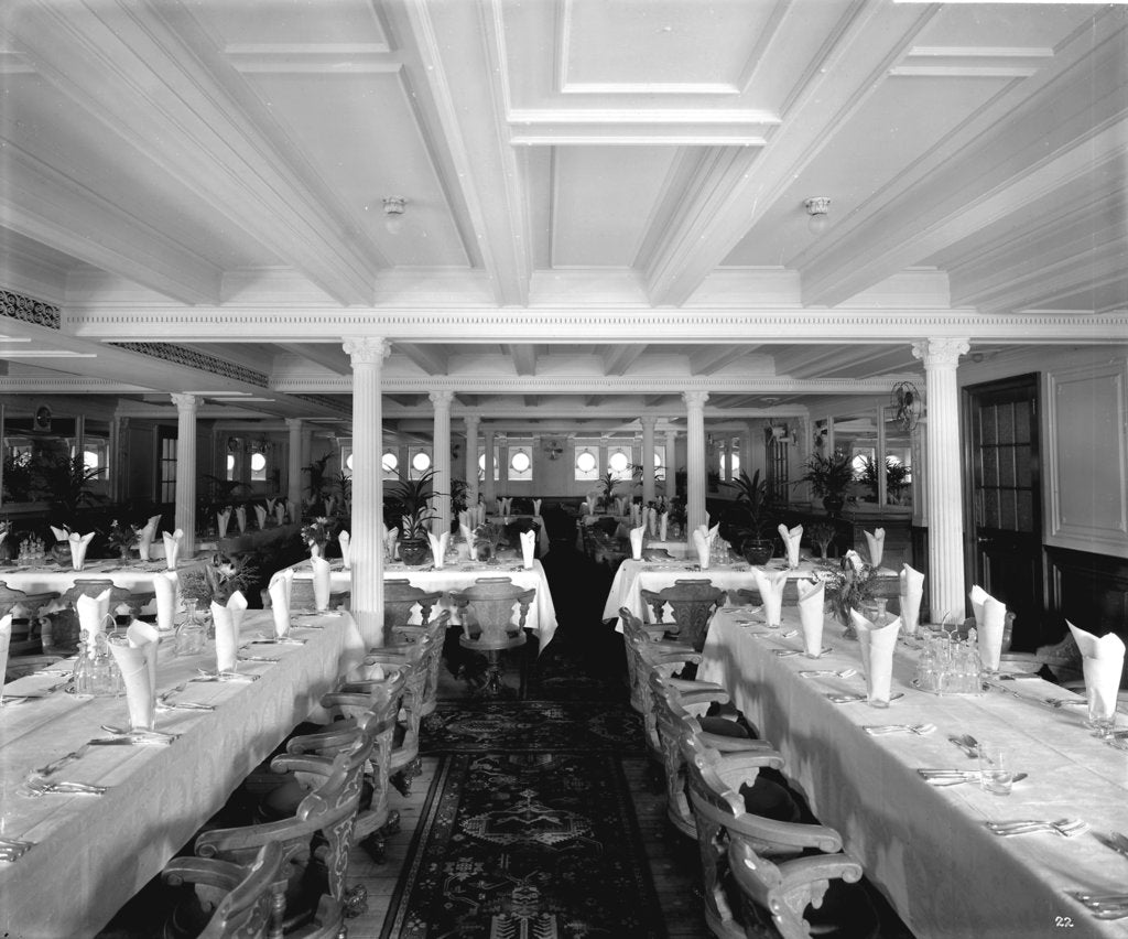 Detail of Second Class Dining Saloon on the 'Orduna' (1914) by Bedford Lemere & Co.