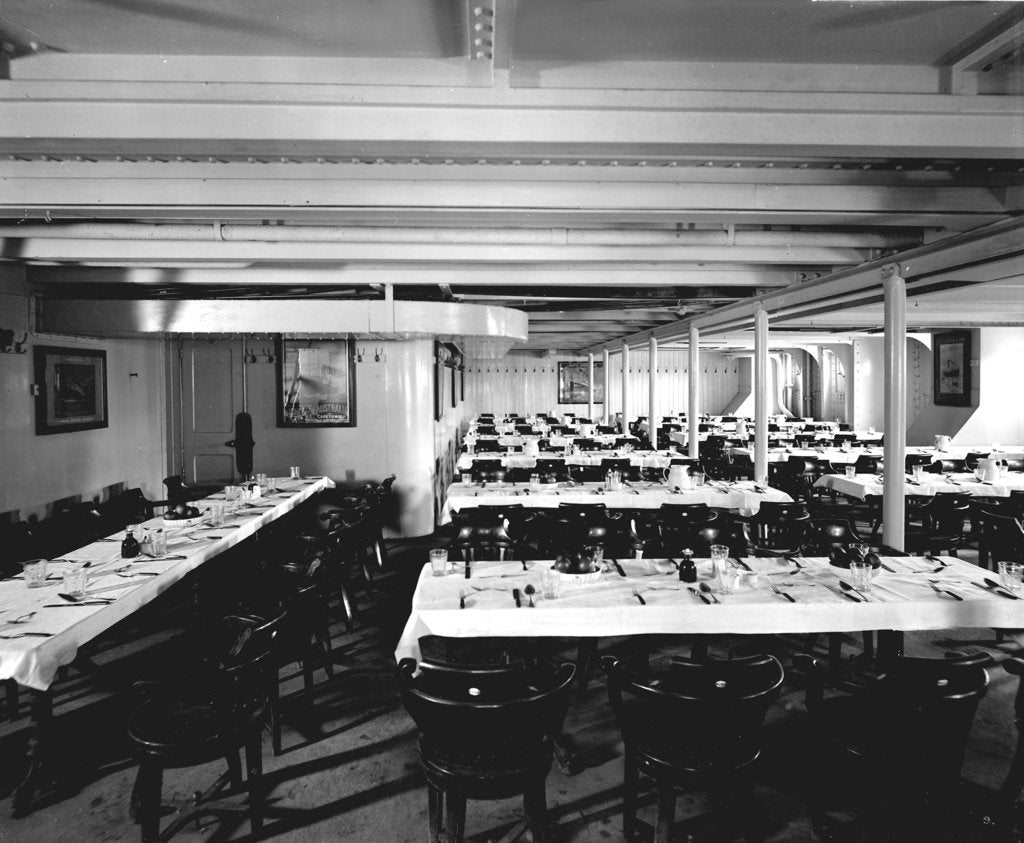 Detail of Third Class Dining Saloon on the 'Olympic' (1911) by Bedford Lemere & Co.