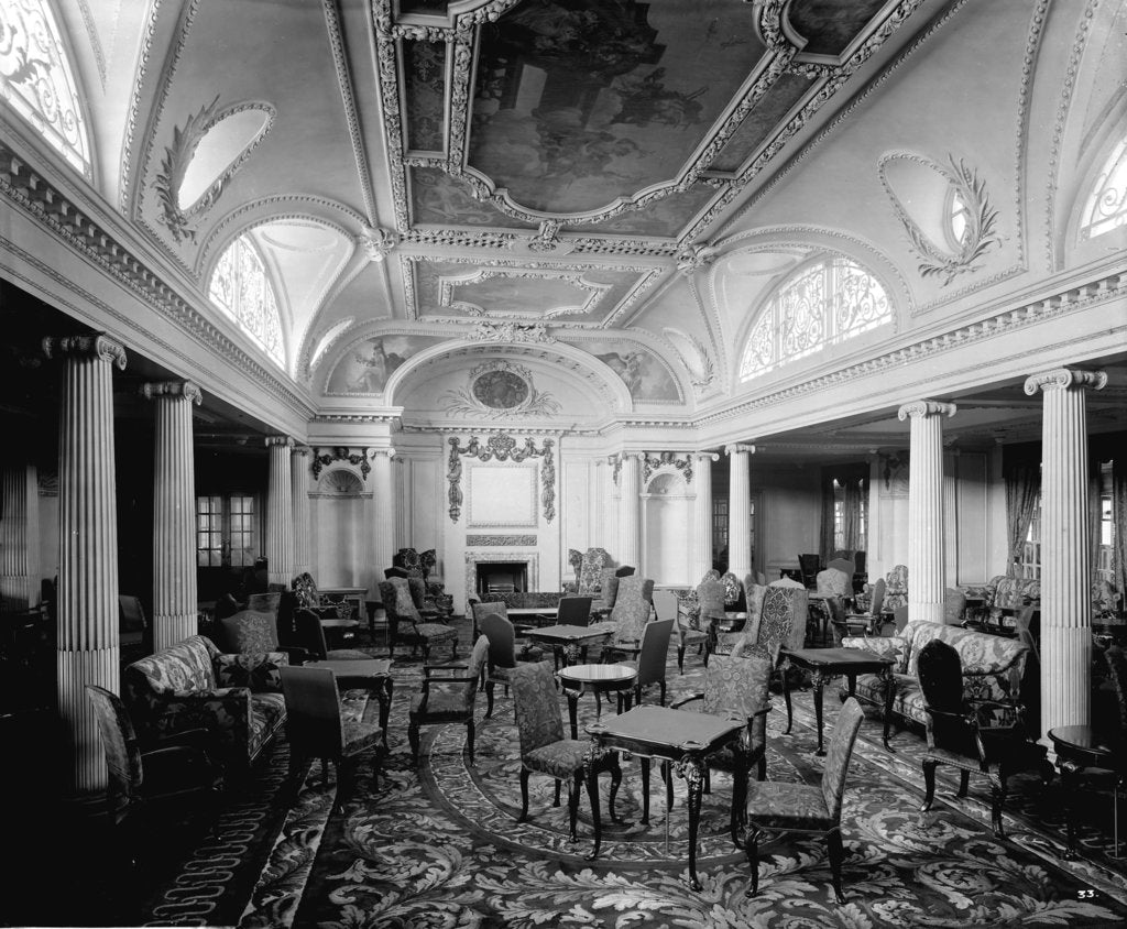 Detail of First Class Lounge on the 'Aquitania' (1914) by Bedford Lemere & Co.