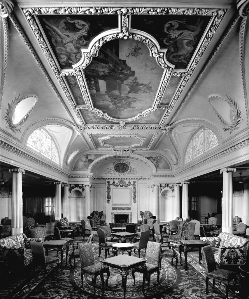 Detail of First Class Lounge on the 'Aquitania' (1914) by Bedford Lemere & Co.